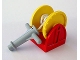 Part No: 4654c03  Name: Duplo Hose Reel Holder 2 x 2 with Yellow Drum, Light Gray Hose Nozzle with Handles, String