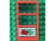 Part No: 6160c03pb06  Name: Window 1 x 4 x 6 Frame with 3 Panes, Fixed Glass with Trans-Light Blue Glass with Money and Red Ticket Left Pattern (Sticker) - Set 4556