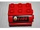 Lot ID: 388146206  Part No: 6429pb04  Name: Duplo Container Water Container with 'FIRE' Text and Fire Logo on Black Pattern
