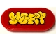 Lego part: Tile, Round 2 x 4 Oval with Yellow and Black 'SLEEPY' Graffiti Pattern (Sticker) - Set 71461
