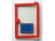 Part No: 73435c01pb01  Name: Door 1 x 4 x 5 Right with Trans-Clear Glass and Blue Open Hours '9-12 / 14-17' Pattern (Sticker) - Set 6373