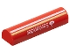 Lego part: Slope, Curved 1 x 4 x 2/3 Double with White and Yellow Stripes and Santander Logo Pattern