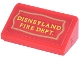 Part No: 85984pb516  Name: Slope 30 1 x 2 x 2/3 with Gold Sign with Yellow 'DISNEYLAND FIRE DEPT.' Pattern (Sticker) - Set 43302