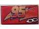 Part No: 87079pb0187L  Name: Tile 2 x 4 with Lightning, Exhaust Pipes and Centered '95' Pattern Model Left Side