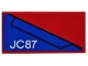 Part No: 87079pb0612R  Name: Tile 2 x 4 with Blue Wing Panel and 'JC87' on Red Background Pattern Model Right Side (Sticker) - Set 76076