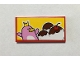 Part No: 87079pb0727  Name: Tile 2 x 4 with Bright Pink Penguin with Yellow Crown, Chocolate Covered White Ice Cream Scoops and Cherry Pattern (Sticker) - Set 41288