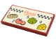 Part No: 87079pb1245  Name: Tile 2 x 4 with Coral 'Menu', Black Number 1, 2, 3, 4, Bread, Tomatoes, Lettuce, Cheese and Checkered Stripe Pattern (Sticker) - Set 41728