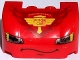 Part No: 93587pb05  Name: Vehicle, Mudguard 3 x 4 x 1 2/3 Curved with Front with Headlights, Thin Curved Smile and 'PISTON CUP' Pattern