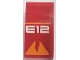 Part No: 93606pb092  Name: Slope, Curved 4 x 2 with Orange Line and Broken Triangle and White 'E12' Pattern (Sticker) - Set 70615