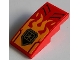 Part No: 93606pb221  Name: Slope, Curved 4 x 2 with Bright Light Orange Flames, Vents and Gold Ninjago Logogram Letter K Pattern (Sticker) - Set 71780