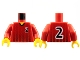 Part No: 973pb0167c01  Name: Torso Soccer Black Fading Stripes and Number 2 Front and Back Pattern / Red Arms / Yellow Hands