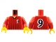 Part No: 973pb0171c01  Name: Torso Soccer Black Fading Stripes and Number 9 Front and Back Pattern / Red Arms / Yellow Hands