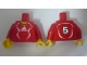 Part No: 973pb0555c01  Name: Torso Soccer Adidas Logo, Red and White No. 5 Pattern (Stickers) / Red Arms / Yellow Hands
