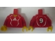 Part No: 973pb0557c01  Name: Torso Soccer Adidas Logo, Red and White No. 9 Pattern (Stickers) / Red Arms / Yellow Hands