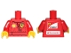 Part No: 973pb1702c01  Name: Torso Racing Suit with Ferrari and Shell Logos on Front, Scuderia Ferrari and Santander Logos on Back Pattern (Stickers) / Red Arms / Yellow Hands