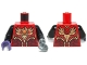 Part No: 973pb1715c06  Name: Torso Vest with Dark Red and Gold Armor with Scales and Orange Round Jewel (Fire Chi) Pattern / Black Arms / Dark Purple Hand Right / Flat Silver Hook Left