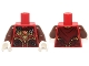 Part No: 973pb1821c01  Name: Torso Vest with Dark Red and Gold Armor with Black Straps, Scales, Fire Chi Emblem and Cape with Buckle Pattern / Reddish Brown Arms / White Hands