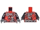 Part No: 973pb2609c01  Name: Torso Ninjago Metallic Silver Armor with 2 Large Red Snakes with White Fangs and Clock Pattern / Pearl Dark Gray Arms / Dark Bluish Gray Hands