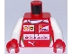 Part No: 973pb2639c01  Name: Torso Speed Champions with Shell, UPS, Ferrari, Puma and Red Santander Logo Front, Ferrari Logo Back Pattern / White Arms / Red Hands