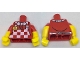 Lot ID: 381822210  Part No: 973pb2696c01  Name: Torso Checkered Apron and White Bow Tie, Bright Light Orange Smile Button Pattern / Yellow Arms with Molded Red Short Sleeves Pattern / Yellow Hands
