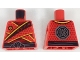Part No: 973pb3048  Name: Torso Tunic with Bright Light Orange Trim, Diamonds and Ninjago Logogram 'FIRE' over Dark Red Shirt, Black Waist Sash with Knot, Dark Bluish Gray Octagon Logo on Back Pattern