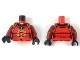 Part No: 973pb3411c01  Name: Torso Ninjago Female Samurai Armor in 3 Sections with Gold Clasps, Trim and Phoenix Logo Pattern / Dark Red Arms / Black Hands