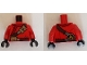 Part No: 973pb3584c01  Name: Torso Ninjago Robe with Brown Webbing, Silver Buckles, Pouches and Tornado Pattern / Red Arms / Black Hands