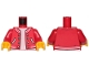 Part No: 973pb3624c01  Name: Torso Jacket with Striped Trim, Silver Buttons, Pockets over White Undershirt Pattern / Red Arms / Yellow Hands