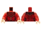 Part No: 973pb4256c01  Name: Torso Tang, Ornate with Black Ribbing, Dark Red Trim Pattern / Red Arms / Light Nougat Hands