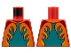 Part No: 973pb4477  Name: Torso Racing Suit, Dark Turquoise Panel, Orange and Yellow Flames Pattern