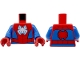 Part No: 973pb5126c01  Name: Torso Spider-Man Costume White Spider, Dark Red Webbing, Blue Vest and Belt Pattern / Blue Arms / Red Hands