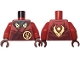 Part No: 973pb5229c01  Name: Torso Robe Dark Red Straps, Gold Buckles, Ninjago Logogram Letter K and Dragon Head and Orb on Back Pattern / Red Arms / Dark Red Hands