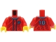 Part No: 973pb5247c01  Name: Torso Soccer Uniform, Medium Azure and Dark Blue Collar, Dark Red Dotted Stripes, Soccer Ball on Brick Logo, Number 10 on Back Pattern (BAM) / Red Arms / Yellow Hands
