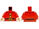 Part No: 973pb5601c01  Name: Torso Jacket with Turtleneck, Black Belt and Pockets, Bright Light Orange Buckle and Buttons Pattern / Red Arms / Light Nougat Hands