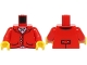 Part No: 973pb5741c01  Name: Torso Riding Jacket with Pockets and Silver Buttons, Pendant Necklace, Bright Pink Shirt Pattern (BAM) / Red Arms / Yellow Hands