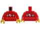 Part No: 973pb6388c01  Name: Torso Knit Fair Isle Holiday Sweater with Dark Red Collar, Trim and Panel, Gold and White Snowflakes and Heart Pattern (BAM) / Red Arms / Yellow Hands