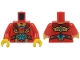 Part No: 973pb6524c01  Name: Torso Large Dark Red Mantle with Gold Trim, Dark Red Belt with Medium Azure Buckle Pattern / Red Arms / Yellow Hands