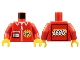 Part No: 973px131ac01  Name: Torso TV Logo, Zipper and ID Badge Pattern - LEGO Logo on Back / Red Arms / Yellow Hands