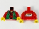 Part No: 973px14ac01  Name: Torso Castle Ninja Vest Green Tattered Pattern (Robber) - LEGO Logo on Back / Red Arms / Yellow Hands