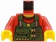 Part No: 973px25c01  Name: Torso Rock Raiders Green Vest with Pouches Pattern (Bandit) / Red Arms / Yellow Hands