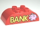 Part No: 98223pb005  Name: Duplo, Brick 2 x 4 Slope Curved Double with Gold 'BANK' and Bright Pink Piggy Bank Pattern