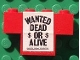 Part No: BA045pb01  Name: Stickered Assembly 4 x 1 x 2 with 'WANTED DEAD OR ALIVE' Pattern (Sticker) - Set 365 - 1 Brick 1 x 4, 1 Brick 1 x 2