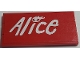 Part No: BA151pb01R  Name: Stickered Assembly 6 x 3 with White 'Alice' Logo and Eye with Eyelashes on Red Background Pattern Model Right Side (Sticker) - Set 8157 - 3 Tile 1 x 6