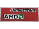 Part No: BA152pb01R  Name: Stickered Assembly 8 x 3 with 'Bridgestone' and 'AMD' Logo on Red Background Pattern Model Right Side (Sticker) - Set 8157 - 3 Tile 1 x 8