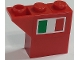 Part No: BA201pb01R  Name: Stickered Assembly 3 x 1 x 2 with Italian Flag on Red Background Pattern Model Right Side (Sticker) - Set 8157 - 1 Brick 1 x 1, 1 Brick 1 x 2, 1 Slope, Inverted 45 2 x 1