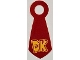 Part No: bb1356pb01  Name: Minifigure Tie Cloth, Large, Pointed End with Yellow 'DK' Pattern