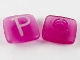 Part No: 45467pb17  Name: Clikits, Icon Square 2 x 2 Small with Pin, Frosted with Silver Capital Letter P Pattern