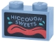 Part No: 3004pb366 Name: Brick 1 x 2 with 'HICCOUGH SWEETS' Red Tongue and Dark Turquoise Water Drops Pattern (Sticker) - Set 76457 Part No: 3004pb366 Name: Brick 1 x 2 with 'HICCOUGH SWEETS' Red Tongue and Dark Turquoise Water Drops Pattern (Sticker) - Set 76457