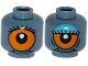 Part No: 3626cpb1241  Name: Minifigure, Head Dual Sided Alien with Lower Fangs, Eyelashes, Single Orange Eye Open / Eye Half Closed with Blue Eye Shadow Pattern - Hollow Stud
