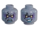 Part No: 3626cpb1844  Name: Minifigure, Head Dual Sided Alien with Yellow Eyes, Dark Purple Rock Effect, Blue Lips, Teeth, Open Mouth Angry / Evil Grin Pattern - Hollow Stud
